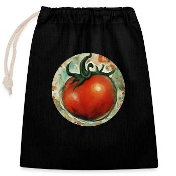 Tomate / Gemüse / Vegetable - Verschließbarer Geschenkbeutel aus Baumwolle (25x30cm) - Schwarz - Vorne