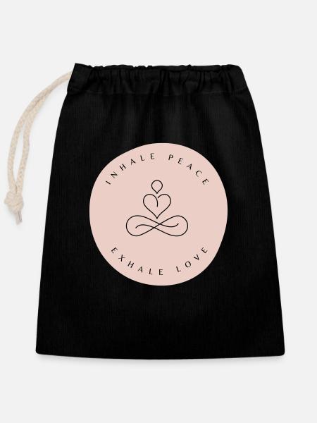 Inhale Peace, Exhale Love - Closable cotton gift bag (25x30cm) - black
