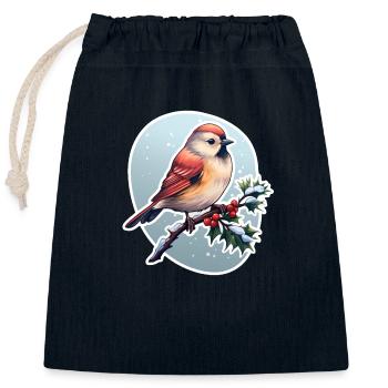 Oiseau d’hiver - Sac cadeau en coton avec cordon (25 x 30 cm) - bleu marine - Devant