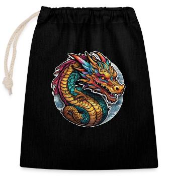 Asiatischer Drache - Japan - Chinesisch - Verschließbarer Geschenkbeutel aus Baumwolle (25x30cm) - Schwarz - Vorne
