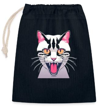 Chat en colère - Sac cadeau en coton avec cordon (25 x 30 cm) - bleu marine - Devant