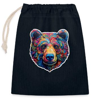 Ours psychédélique - Sac cadeau en coton avec cordon (25 x 30 cm) - bleu marine - Devant