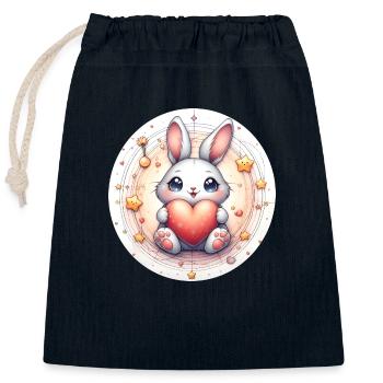 Lapin avec cœur - Sac cadeau en coton avec cordon (25 x 30 cm) - bleu marine - Devant