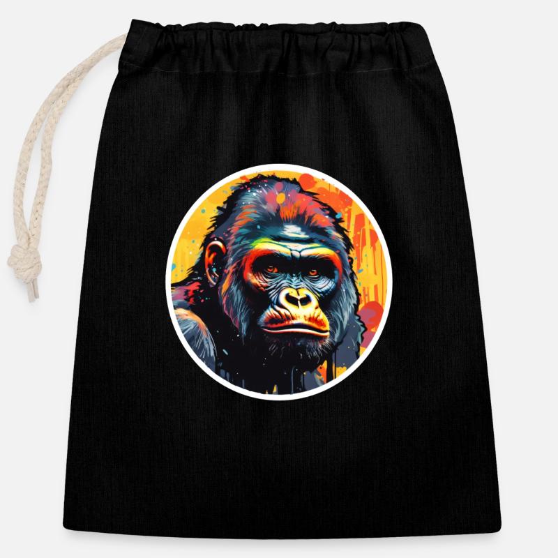 Gorilla Psychedelic - Closable cotton gift bag (25x30cm) - black