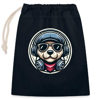 Music Dog - Closable cotton gift bag (25x30cm) - navy - Front