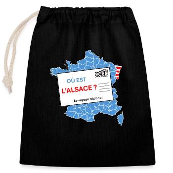 Où est l Alsace ? - Sac cadeau en coton avec cordon (25 x 30 cm) - noir - Devant