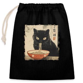 Anime Japanisch Kunst Schwarze Katze Ramen Ukiyo-e - Verschließbarer Geschenkbeutel aus Baumwolle (25x30cm) - Schwarz - Vorne