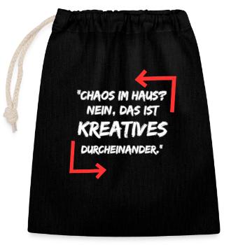 "chaos in the House" - Closable cotton gift bag (25x30cm) - black - Front