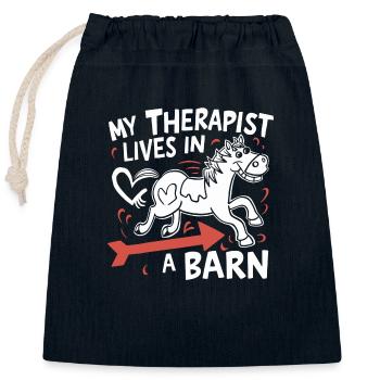 Mein Therapeut lebt im Stall - Verschließbarer Geschenkbeutel aus Baumwolle (25x30cm) - Navy - Vorne