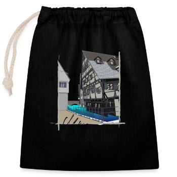 Ulm // Schiefes Haus // Illustration - Verschließbarer Geschenkbeutel aus Baumwolle (25x30cm) - Schwarz - Vorne