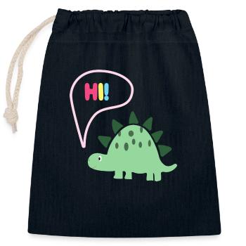 Hi Dino - Geschenkidee - Kindermode - Verschließbarer Geschenkbeutel aus Baumwolle (25x30cm) - Navy - Vorne