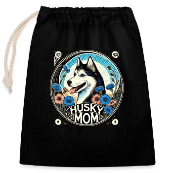 Husky Mom Vintage Style Dog Lover Design - Sac cadeau en coton avec cordon (25 x 30 cm) - noir - Devant