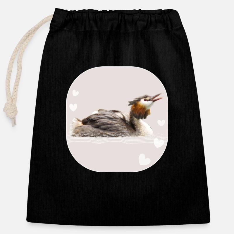 Grèbe huppé - Sac cadeau en coton avec cordon (25 x 30 cm) - noir
