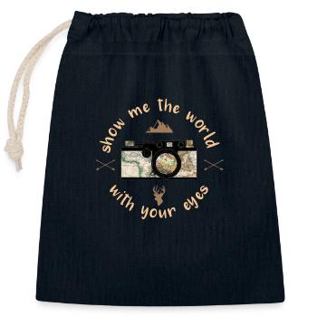 Show me the world - Sac cadeau en coton avec cordon (25 x 30 cm) - bleu marine - Devant