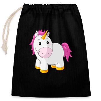 Licorne rose dessin animé heureux - Sac cadeau en coton avec cordon (25 x 30 cm) - noir - Devant
