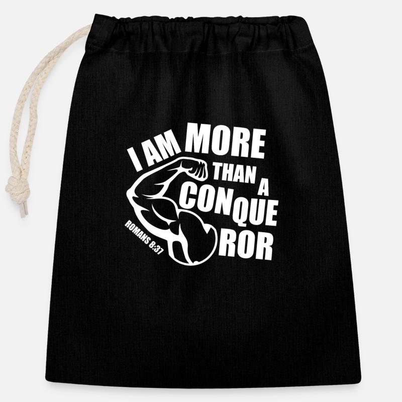 More than a conqueror - Closable cotton gift bag (25x30cm) - black
