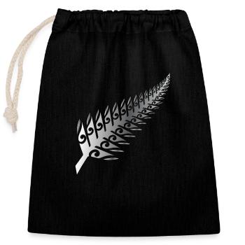 Silver Fern New Zealand Maori Style - Gift Idea - Closable cotton gift bag (25x30cm) - black - Front