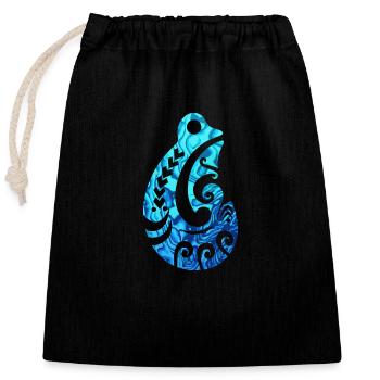 Maori Fischhaken Hei Matau Tribal Tattoo Paua - Verschließbarer Geschenkbeutel aus Baumwolle (25x30cm) - Schwarz - Vorne