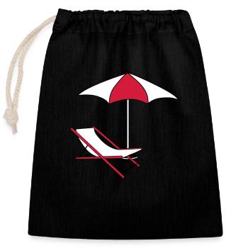 parasol parasol transat chaise de plage vacances - Sac cadeau en coton avec cordon (25 x 30 cm) - noir - Devant