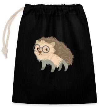 cute geeky little hedgehog in glasses - Closable cotton gift bag (25x30cm) - black - Front