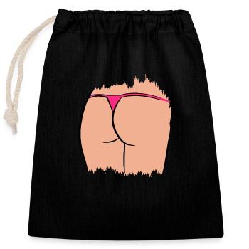 Woman ass funny with thong - Closable cotton gift bag (25x30cm) - black - Front
