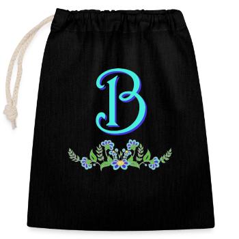 fleur bleue b - Sac cadeau en coton avec cordon (25 x 30 cm) - noir - Devant