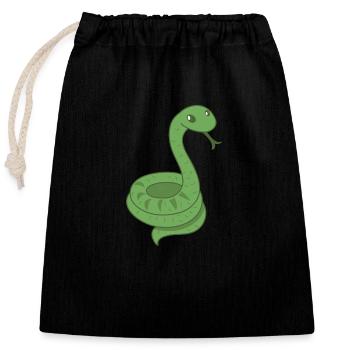 Green Snake (snek) with tongue out - Closable cotton gift bag (25x30cm) - black - Front