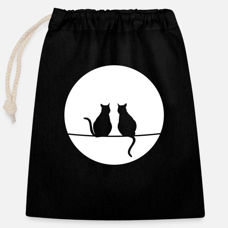 Chats au clair de lune - Sac cadeau en coton avec cordon (25 x 30 cm) - noir