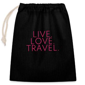 Live Love Travel Design Reisen Reise - Verschließbarer Geschenkbeutel aus Baumwolle (25x30cm) - Schwarz - Vorne