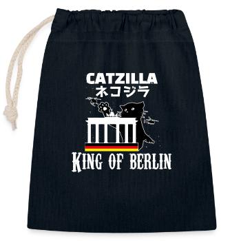 Catzilla Berlin, cat film cinema shirt FUN gift - Closable cotton gift bag (25x30cm) - navy - Front