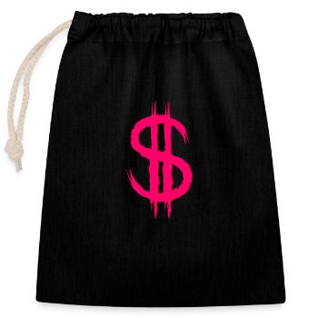 Signe dollar signe dollar argent brosse rose - Sac cadeau en coton avec cordon (25 x 30 cm) - noir - Devant