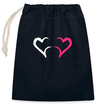 Coeur rose et blanc - Sac cadeau en coton avec cordon (25 x 30 cm) - bleu marine - Devant