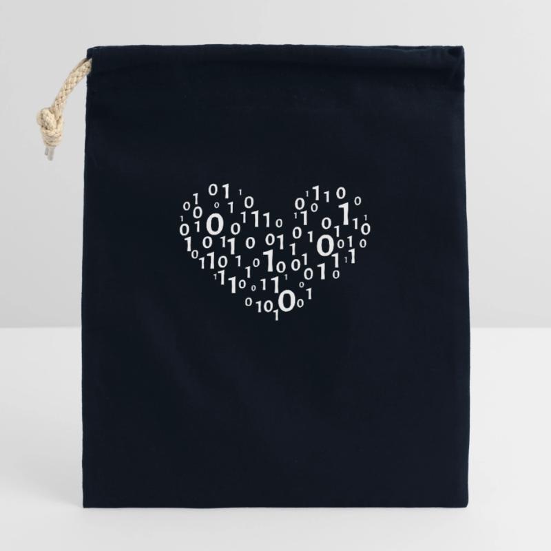 Heart binary coding Closable cotton gift bag (25x30cm)