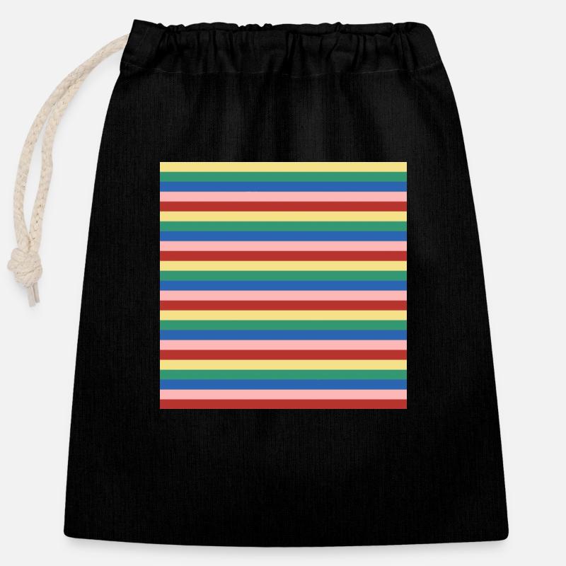 Retro Farben Regenbogen Streifen gestreift Muster - Verschließbarer Geschenkbeutel aus Baumwolle (25x30cm) - Schwarz