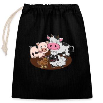 Animaux de ferme porc vache boeuf poulet moutons - Sac cadeau en coton avec cordon (25 x 30 cm) - noir - Devant