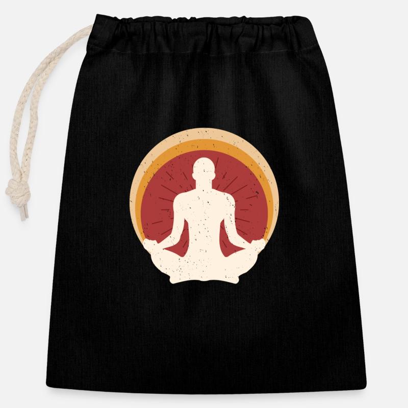 Logo vintage de méditations de yoga - Sac cadeau en coton avec cordon (25 x 30 cm) - noir