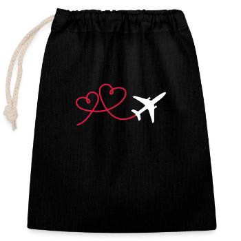 Flugzeug Flieger mit Herz - Verschließbarer Geschenkbeutel aus Baumwolle (25x30cm) - Schwarz - Vorne