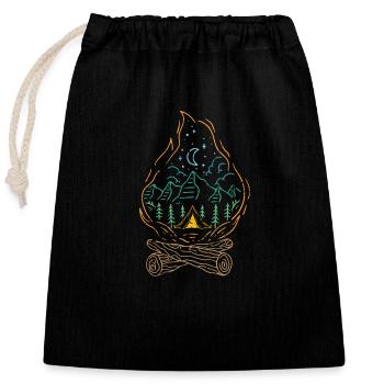 Feu de camp camping avec tente en plein air dans la forêt d'arbres - Sac cadeau en coton avec cordon (25 x 30 cm) - noir - Devant