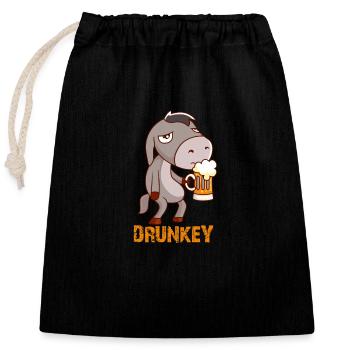 Drunkey witziger Esel mit Bier - Verschließbarer Geschenkbeutel aus Baumwolle (25x30cm) - Schwarz - Vorne