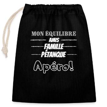 tee shirt petanque cadeau homme - Sac cadeau en coton avec cordon (25 x 30 cm) - noir - Devant