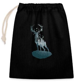Hirsch Reh Silhouette Tierdesign - Verschließbarer Geschenkbeutel aus Baumwolle (25x30cm) - Schwarz - Vorne