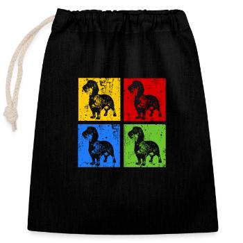 Teckel à poil dur Teckel Pop Art Style rétro Grunge - Sac cadeau en coton avec cordon (25 x 30 cm) - noir - Devant