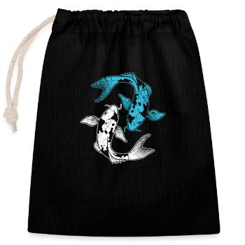 Pêcheur de carpe et cadeau Yin Yang de la carpe koi - Sac cadeau en coton avec cordon (25 x 30 cm) - noir - Devant