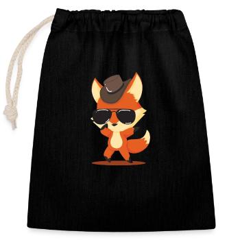 Renard avec des lunettes de soleil chapeau western design animal - Sac cadeau en coton avec cordon (25 x 30 cm) - noir - Devant