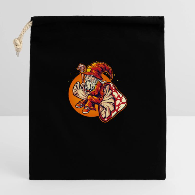 Dwarf wizard riding toadstool Closable cotton gift bag (25x30cm)