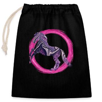 horse e 75 - Closable cotton gift bag (25x30cm) - black - Front