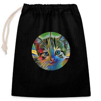 Katze - Verschließbarer Geschenkbeutel aus Baumwolle (25x30cm) - Schwarz - Vorne