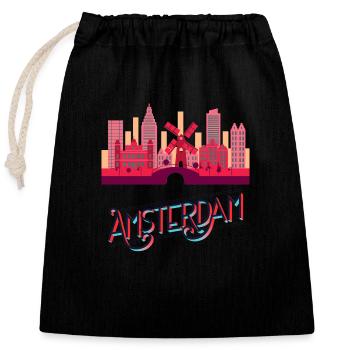 Amsterdam Pays-Bas Netherlands Holland Skyline - Sac cadeau en coton avec cordon (25 x 30 cm) - noir - Devant