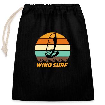 Cooler Windsurfer im Retro Look Surfer Geschenk - Verschließbarer Geschenkbeutel aus Baumwolle (25x30cm) - Schwarz - Vorne