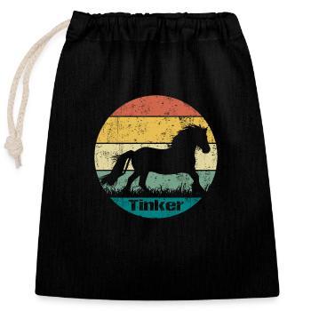 Bricolage cheval vintage rétro - Sac cadeau en coton avec cordon (25 x 30 cm) - noir - Devant